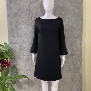 Gap Black Ponte Knit Little Black shift Dress size small tulip bell sleeves